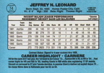 1986 Leaf #74 Jeff Leonard Back