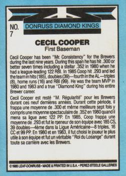 1986 Leaf #7 Cecil Cooper Back