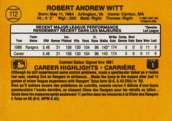 1987 Leaf #112 Bobby Witt Back