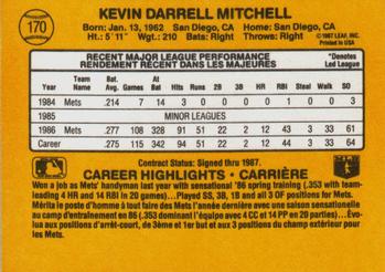 1987 Leaf #170 Kevin Mitchell Back