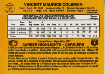 1987 Leaf #194 Vince Coleman Back