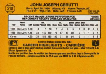 1987 Leaf #210 John Cerutti Back