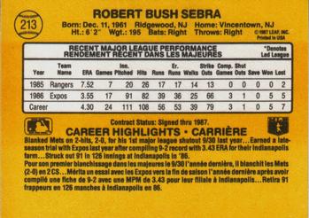 1987 Leaf #213 Bob Sebra Back