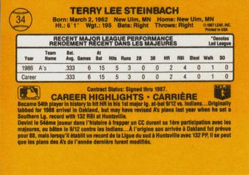 1987 Leaf #34 Terry Steinbach Back