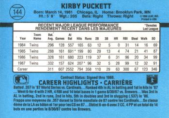 1988 Leaf #144 Kirby Puckett Back
