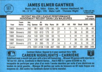 1988 Leaf #161 Jim Gantner Back