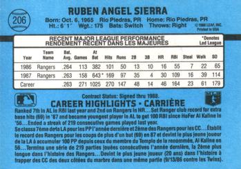 1988 Leaf #206 Ruben Sierra Back
