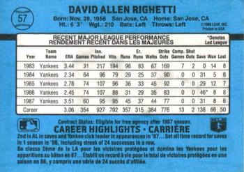 1988 Leaf #57 Dave Righetti Back