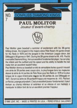 1988 Leaf #7 Paul Molitor Back