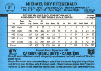 1988 Leaf #81 Mike Fitzgerald Back
