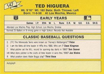 1987 Classic Update Yellow #147 Ted Higuera Back