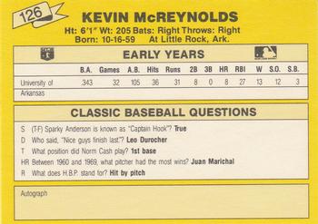 1987 Classic Update Yellow #126 Kevin McReynolds Back