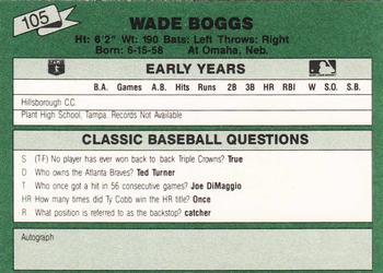 1987 Classic Update Yellow/Green Backs #105 Wade Boggs Back