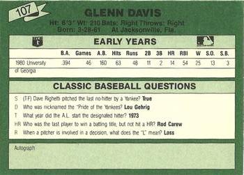 1987 Classic Update Yellow/Green Backs #107 Glenn Davis Back