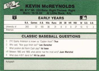 1987 Classic Update Yellow/Green Backs #126 Kevin McReynolds Back