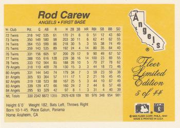 1985 Fleer Limited Edition #5 Rod Carew Back