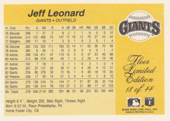 1985 Fleer Limited Edition #18 Jeff Leonard Back