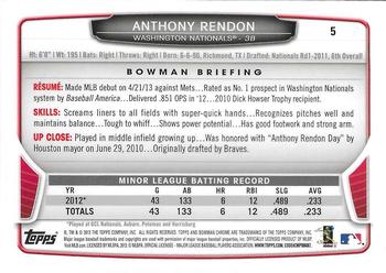 2013 Bowman Draft Picks & Prospects - Chrome #5 Anthony Rendon Back