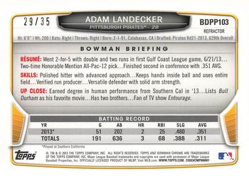 2013 Bowman Draft Picks & Prospects - Chrome Draft Picks Black Refractors #BDPP103 Adam Landecker Back
