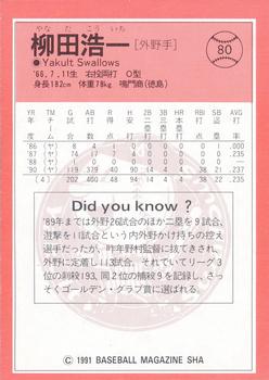 1991 BBM #80 Koichi Yanada Back