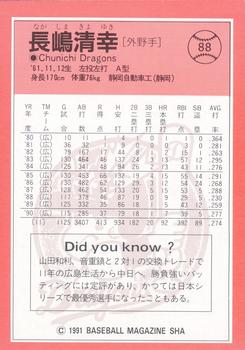 1991 BBM #88 Kiyoyuki Nagashima Back