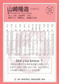 1991 BBM #104 Ryuzo Yamasaki Back