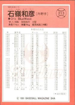 1991 BBM #213 Kazuhiko Ishimine Back