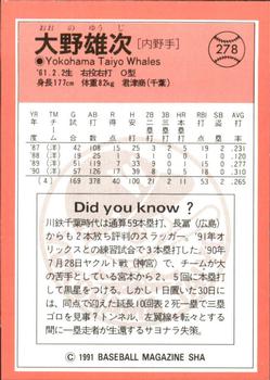 1991 BBM #278 Yuji Ohno Back