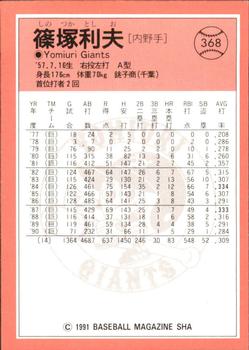 1991 BBM #368 Toshio Shinozuka Back