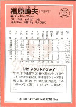 1991 BBM #375 Mineo Fukuhara Back