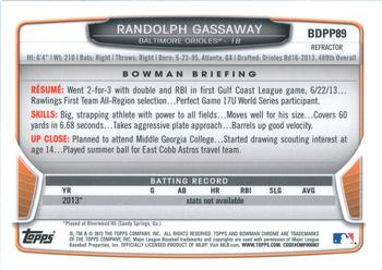 2013 Bowman Draft Picks & Prospects - Chrome Draft Picks Refractors #BDPP89 Randolph Gassaway Back
