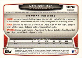 2013 Bowman Draft Picks & Prospects - Chrome Draft Picks Refractors #BDPP127 Matt Southard Back