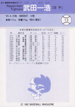 1992 BBM #13 Kazuhiro Takeda Back