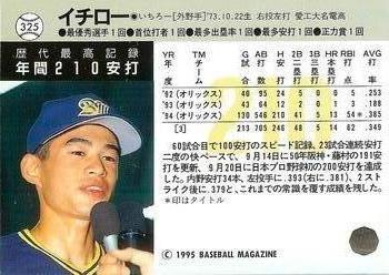 1995 BBM #325 Ichiro Suzuki Back