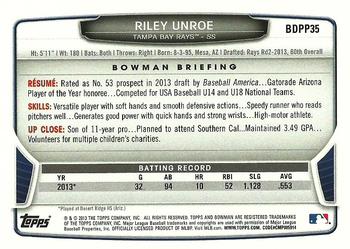 2013 Bowman Draft Picks & Prospects - Draft Picks #BDPP35 Riley Unroe Back