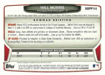 2013 Bowman Draft Picks & Prospects - Draft Picks #BDPP114 Will Morris Back