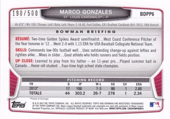 2013 Bowman Draft Picks & Prospects - Draft Picks Blue #BDPP6 Marco Gonzales Back