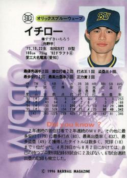 1996 BBM #382 Ichiro Suzuki Back