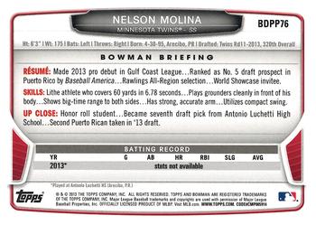 2013 Bowman Draft Picks & Prospects - Draft Picks Silver Ice #BDPP76 Nelson Molina Back