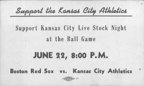 1956 Kansas City Livestock Night Kansas City Athletics Postcards #NNO Johnny Groth Back