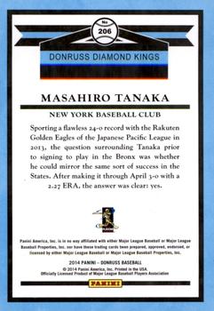 2014 Donruss #206 Masahiro Tanaka Back