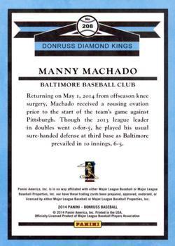 2014 Donruss #208 Manny Machado Back