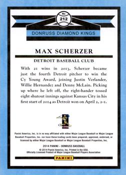 2014 Donruss #212 Max Scherzer Back