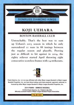 2014 Donruss #216 Koji Uehara Back