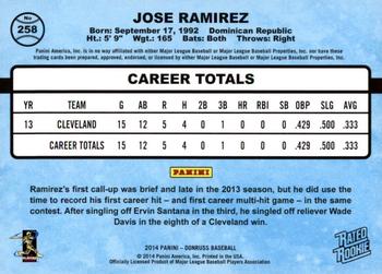 2014 Donruss #258 Jose Ramirez Back