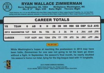 2014 Donruss #54 Ryan Zimmerman Back