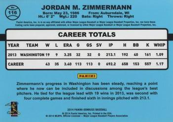 2014 Donruss #116 Jordan Zimmermann Back