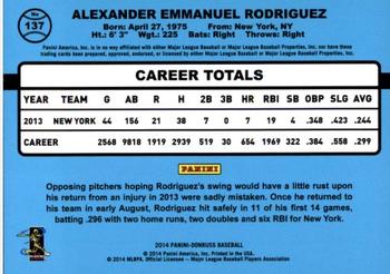 2014 Donruss #137 Alex Rodriguez Back