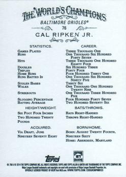 2014 Topps Allen & Ginter #76 Cal Ripken Jr. Back