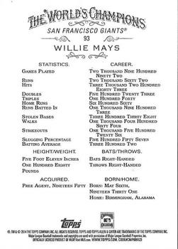 2014 Topps Allen & Ginter #93 Willie Mays Back